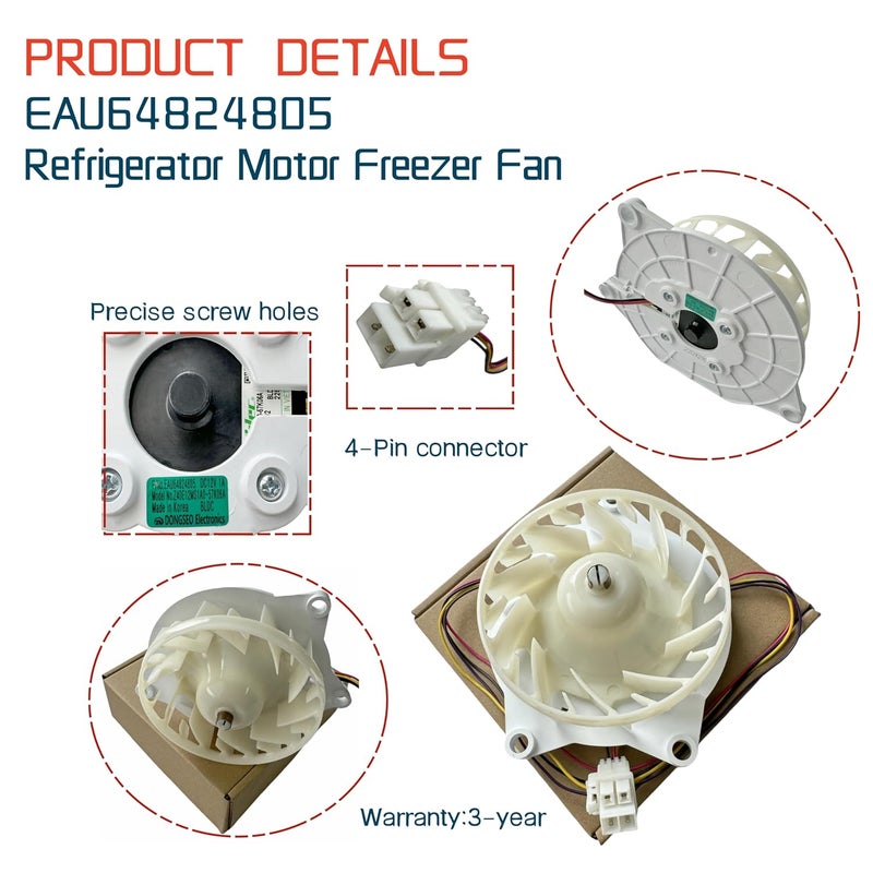 IXGPUTS EAU64824805 Refrigerator Evaporator Fan Motor (OEM) for LG Refrigerator. DC12V 1A Refrigerator Motor Freezer Fan Z40E12MS1A0-57K06A Refrigerator Cooling Fan Motor - Image 4
